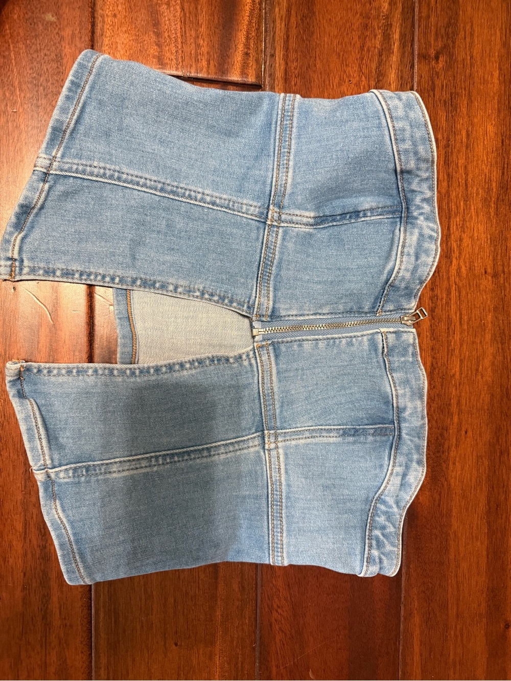 aerie Light Blue Denim Mini Skirt with Front Zip Detail